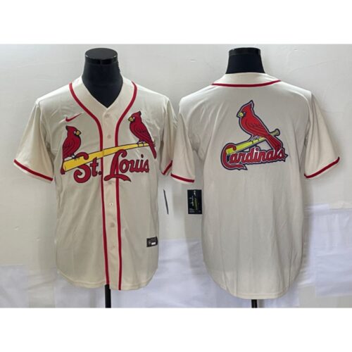 686335bae24e7_1 Men's St. Louis Cardinals Cream Big Team Logo in Back Cool Base Stitched Jersey