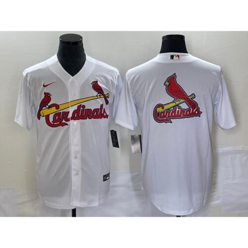 686335bd7c422_1 Men's St. Louis Cardinals White Big Team Logo in Back Cool Base Stitched Jersey