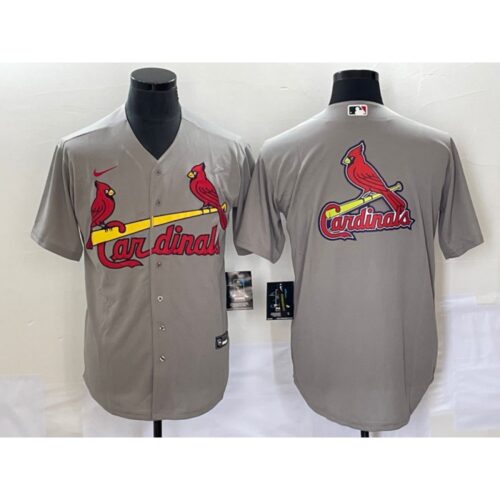 686335c28f9b2_1 Men's St. Louis Cardinals Grey Big Team Logo in Back Cool Base Stitched Jersey