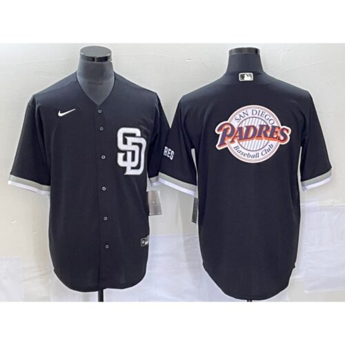 686336517e124_1 Men's San Diego Padres Black Team Big Logo Cool Base Stitched Baseball Jersey