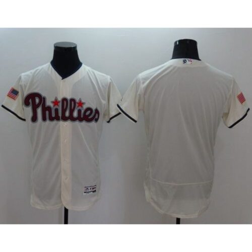 68633740a6dde_1 Phillies Blank Cream Fashion Stars & Stripes Flexbase Authentic Stitched MLB Jersey