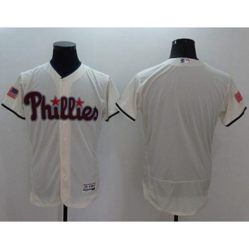 68633740a6dde_1 Phillies Blank Cream Fashion Stars & Stripes Flexbase Authentic Stitched MLB Jersey