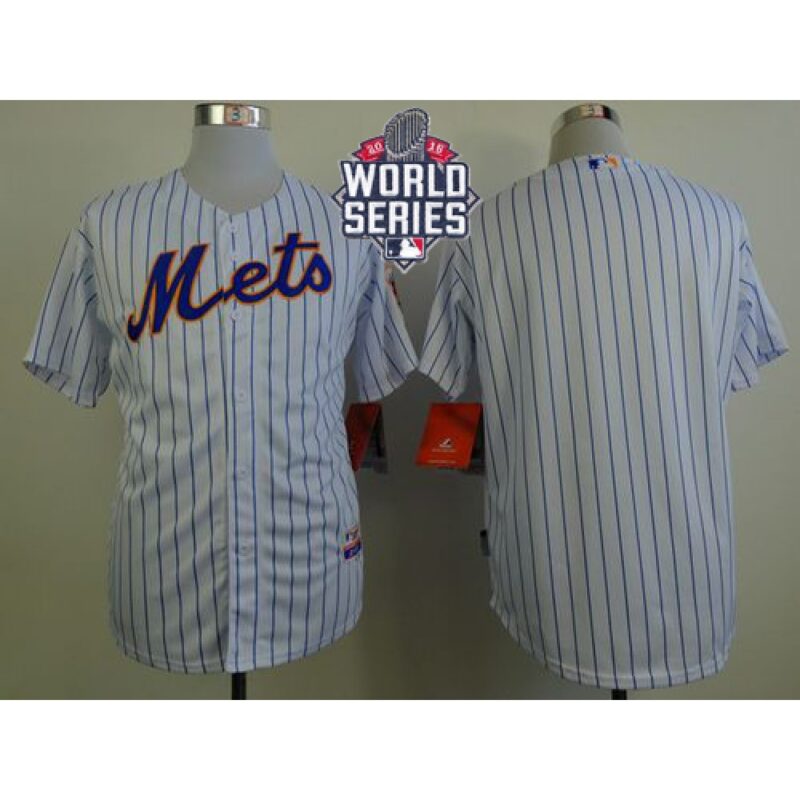 686337f648fb0_1 Mets Blank White(Blue Strip) Home Cool Base W/2015 World Series Patch Stitched MLB Jersey