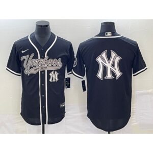 68633800441fa_1 Men's New York Yankees Black Team Big Logo Cool Base Stitched Baseball Jersey