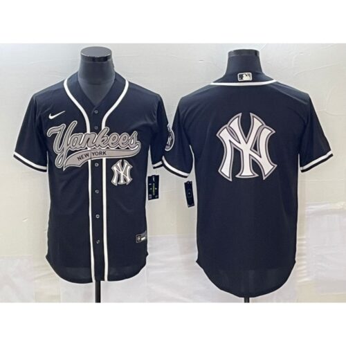 68633800441fa_1 Men's New York Yankees Black Team Big Logo Cool Base Stitched Baseball Jersey