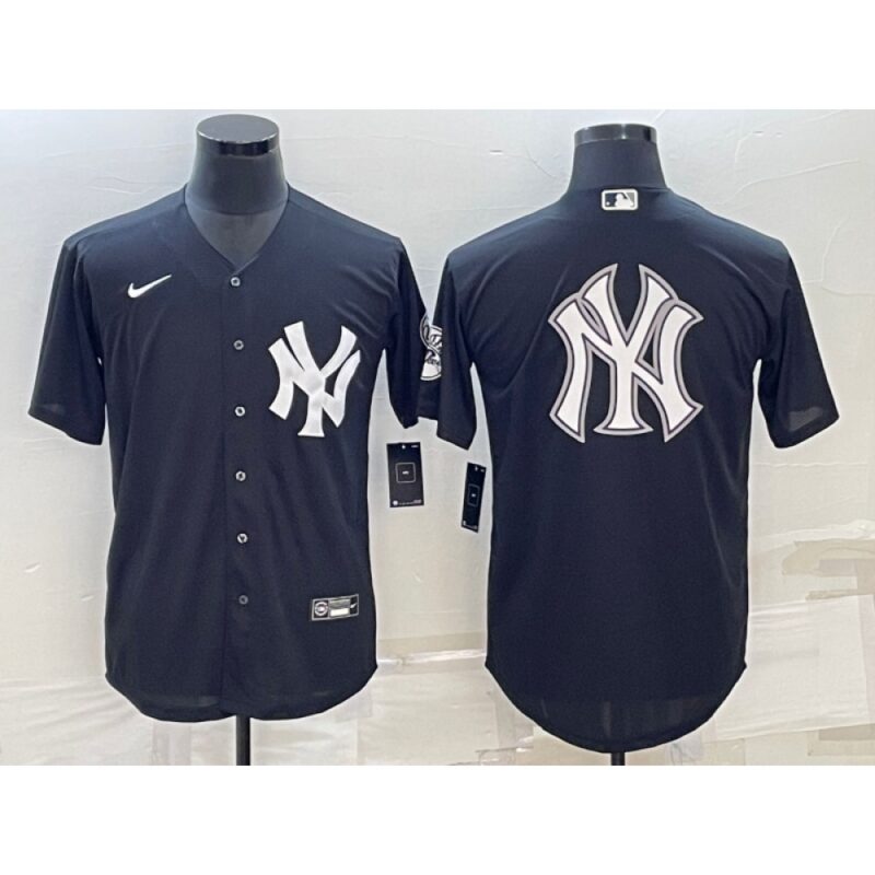 68633802aff20_1 Men's New York Yankees Black Team Big Logo Cool Base Stitched Baseball Jersey