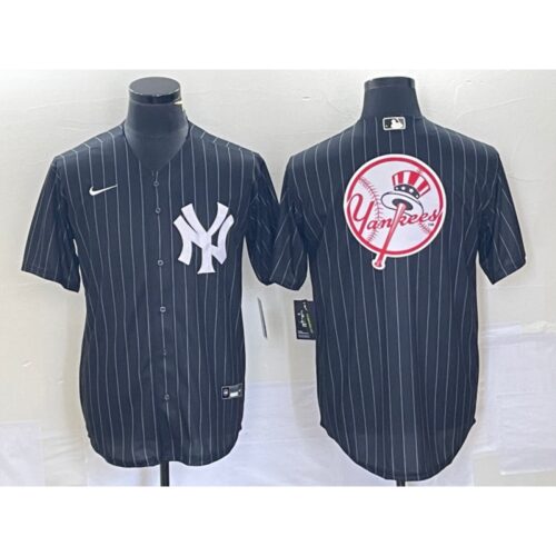 686338053f53c_1 Men's New York Yankees Black Team Big Logo With Patch Cool Base Stitched Baseball Jersey