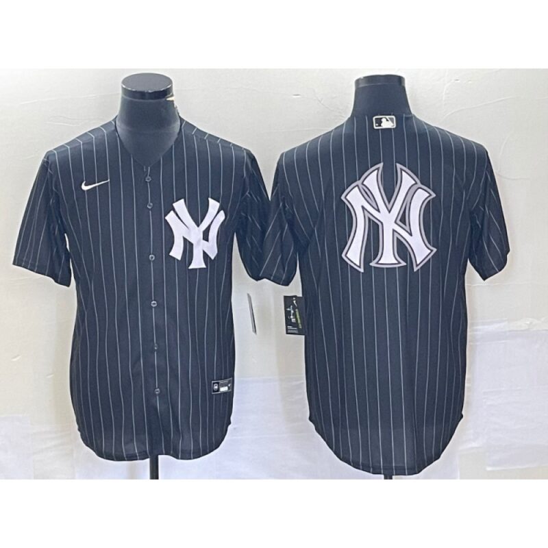 68633807abcf1_1 Men's New York Yankees Black Team Big Logo With Patch Cool Base Stitched Baseball Jersey