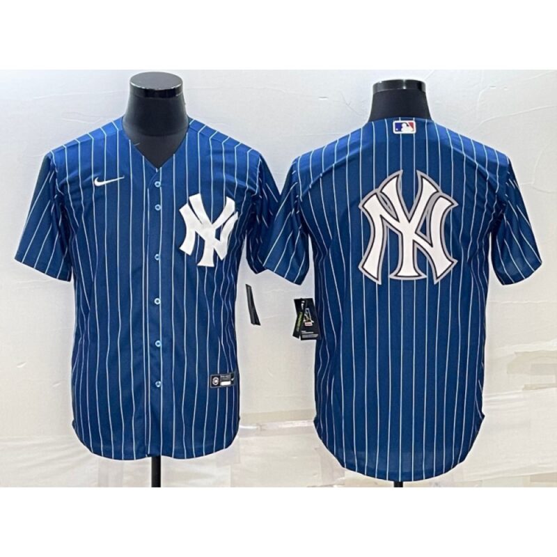 6863380c88849_1 Men's New York Yankees Blue Team Big Logo Cool Base Stitched Baseball Jersey