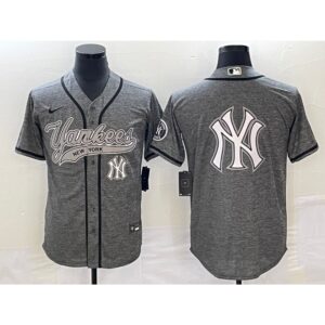 686338162a8ce_1 Men's New York Yankees Gray Team Big Logo Cool Base Stitched Baseball Jersey