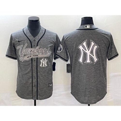 686338162a8ce_1 Men's New York Yankees Gray Team Big Logo Cool Base Stitched Baseball Jersey