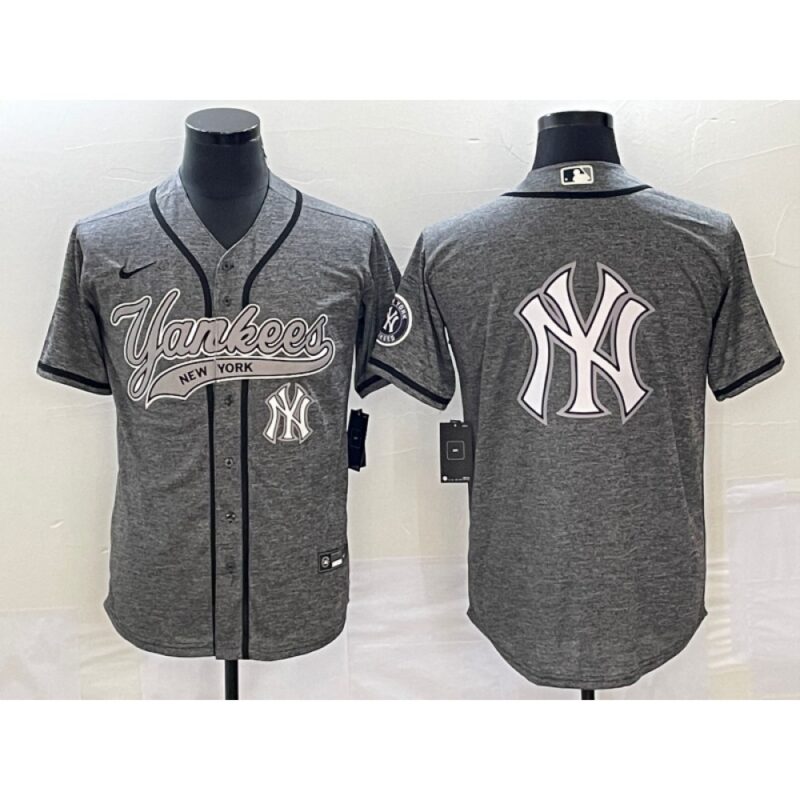 686338162a8ce_1 Men's New York Yankees Gray Team Big Logo Cool Base Stitched Baseball Jersey