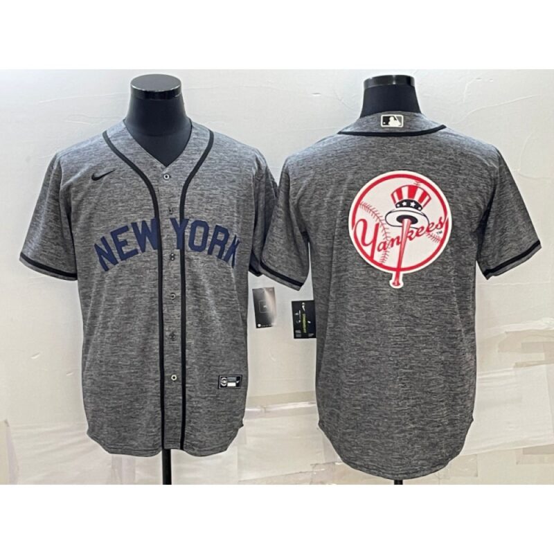 68633818bcd13_1 Men's New York Yankees Gray Team Big Logo Cool Base Stitched Baseball Jersey