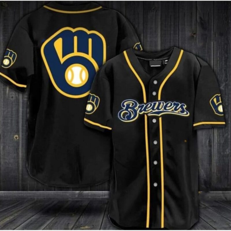 68633874459a7_1 Men's Milwaukee Brewers Black Cool Base Stitched Jersey