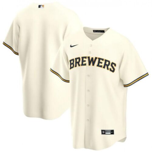 68633885ee4f9_1 Men's Milwaukee Brewers Blank Cream Cool Base Stitched Jersey
