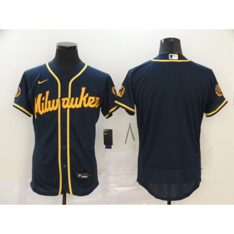6863389004f58_1 Men's Milwaukee Brewers Blank Navy Flex Base Stitched MLB Jersey
