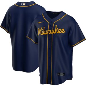 6863389511f2d_1 Men's Milwaukee Brewers Blank Navy Cool Base Stitched Jersey