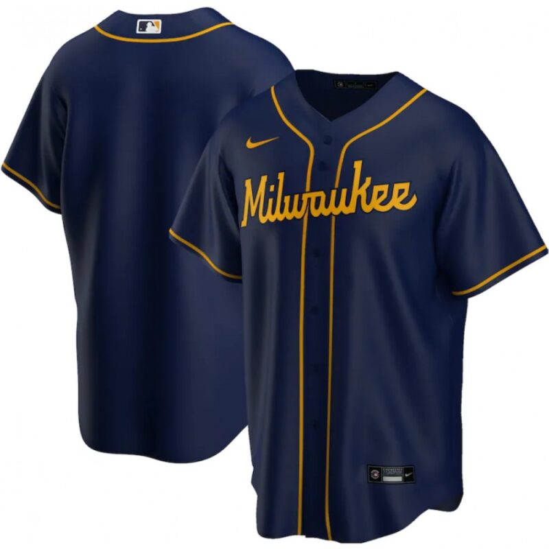 6863389511f2d_1 Men's Milwaukee Brewers Blank Navy Cool Base Stitched Jersey
