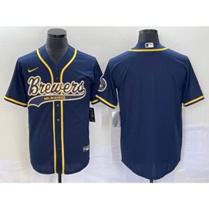 6863389770d6d_1 Men's Milwaukee Brewers Blank Navy Cool Base Stitched Jersey