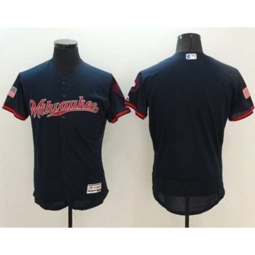 686338c933113_1 Brewers Blank Navy Blue Fashion Stars & Stripes Flexbase Authentic Stitched MLB Jersey