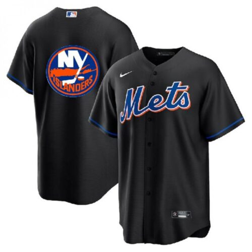 686338e024e8f_1 Men's New York Mets & islanders Black Cool Base Stitched Baseball Jersey