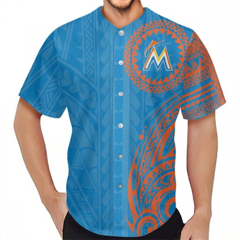 68633999a6f2c_1 Men's Miami Marlins Blue Baseball Jersey