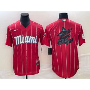 686339a158b99_1 Men's Miami Marlins Red Team Big Logo Cool Base Stitched Baseball Jersey