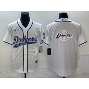 686339e4ed2d0_1 Men's Los Angeles Dodgers White Team Big Logo Cool Base Stitched Baseball Jersey