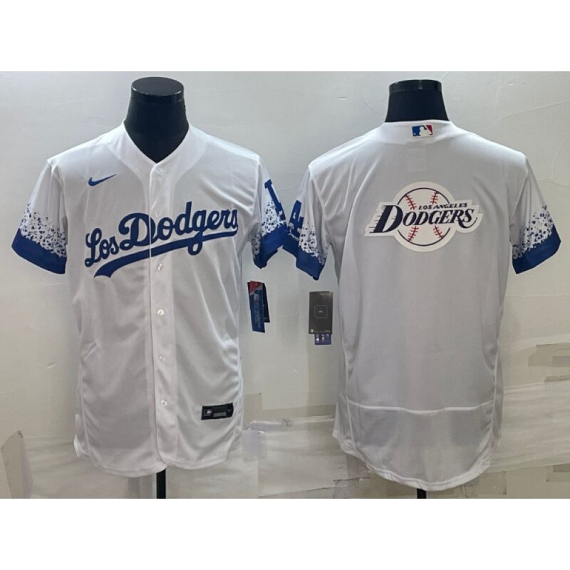 686339ec7bd14_1 Men's Los Angeles Dodgers White Team Big Logo Flex Base Stitched Baseball Jersey