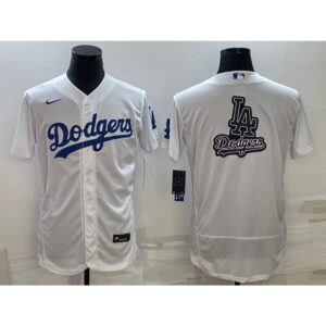 686339f19b9c5_1 Men's Los Angeles Dodgers White Team Big Logo Flex Base Stitched Baseball Jersey