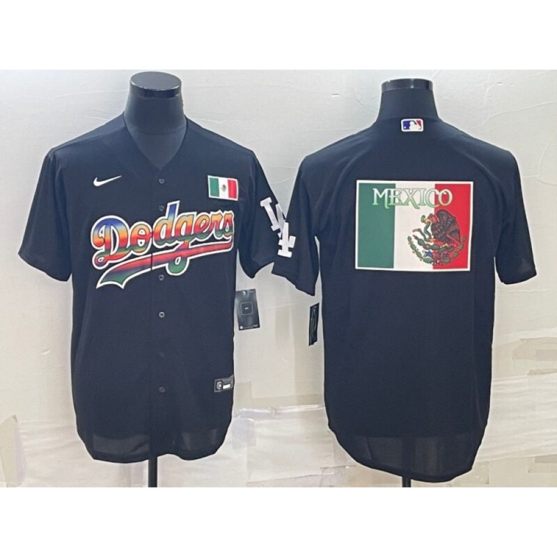 68633a54813ca_1 Men's Los Angeles Dodgers Black Team Big Logo Cool Base Stitched Baseball Jersey