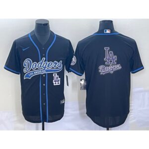 68633a598f0d9_1 Men's Los Angeles Dodgers Black Team Big Logo With Patch Cool Base Stitched Baseball Jersey