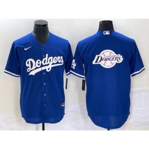 68633a74d6523_1 Men's Los Angeles Dodgers Blue Team Big Logo Cool Base Stitched Baseball Jersey