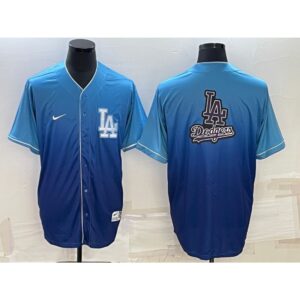 68633a7a16e97_1 Men's Los Angeles Dodgers Blue Team Big Logo Cool Base Stitched Baseball Jersey
