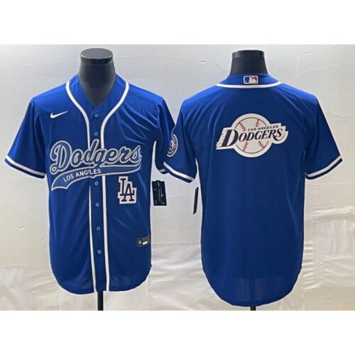 68633a8173a8c_1 Men's Los Angeles Dodgers Blue Team Big Logo With Patch Cool Base Stitched Baseball Jersey