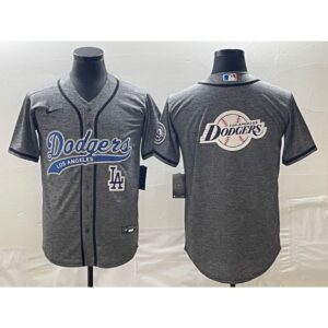 68633a8b63b80_1 Men's Los Angeles Dodgers Gray Team Big Logo With Patch Cool Base Stitched Baseball Jersey