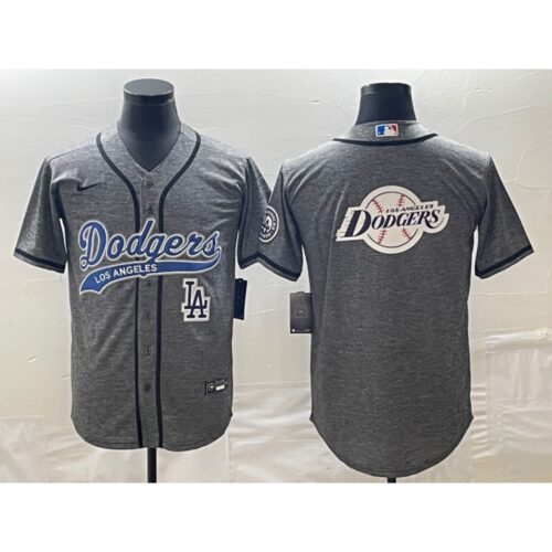 68633a8b63b80_1 Men's Los Angeles Dodgers Gray Team Big Logo With Patch Cool Base Stitched Baseball Jersey