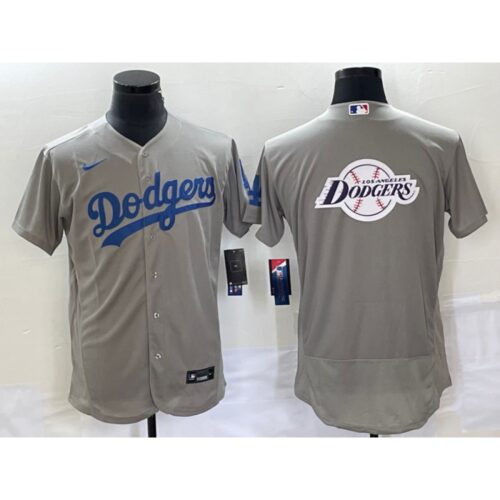 68633a95cd280_1 Men's Los Angeles Dodgers Grey Team Big Logo Flex Base Stitched Baseball Jersey
