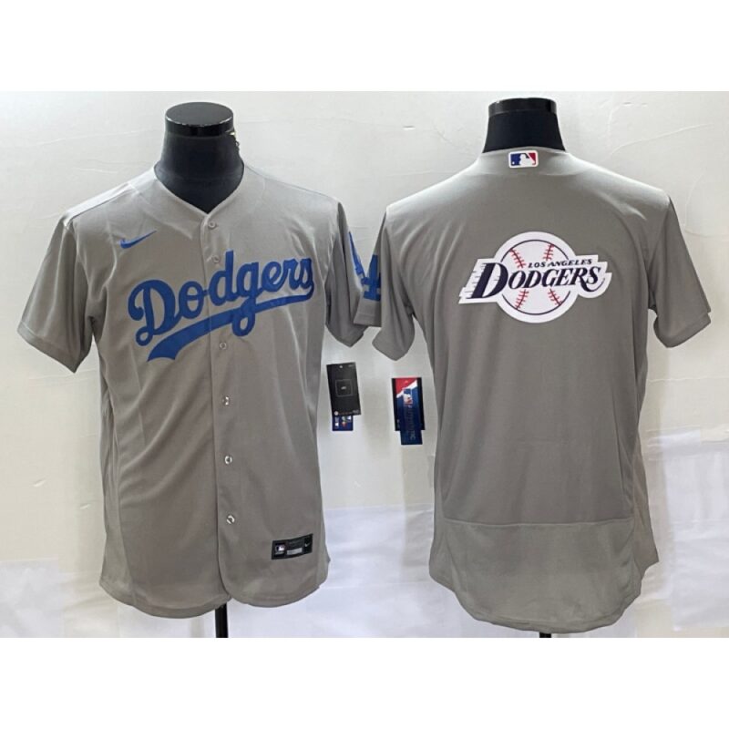 68633a95cd280_1 Men's Los Angeles Dodgers Grey Team Big Logo Flex Base Stitched Baseball Jersey