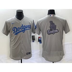 68633a98688ef_1 Men's Los Angeles Dodgers Grey Team Big Logo Flex Base Stitched Baseball Jersey