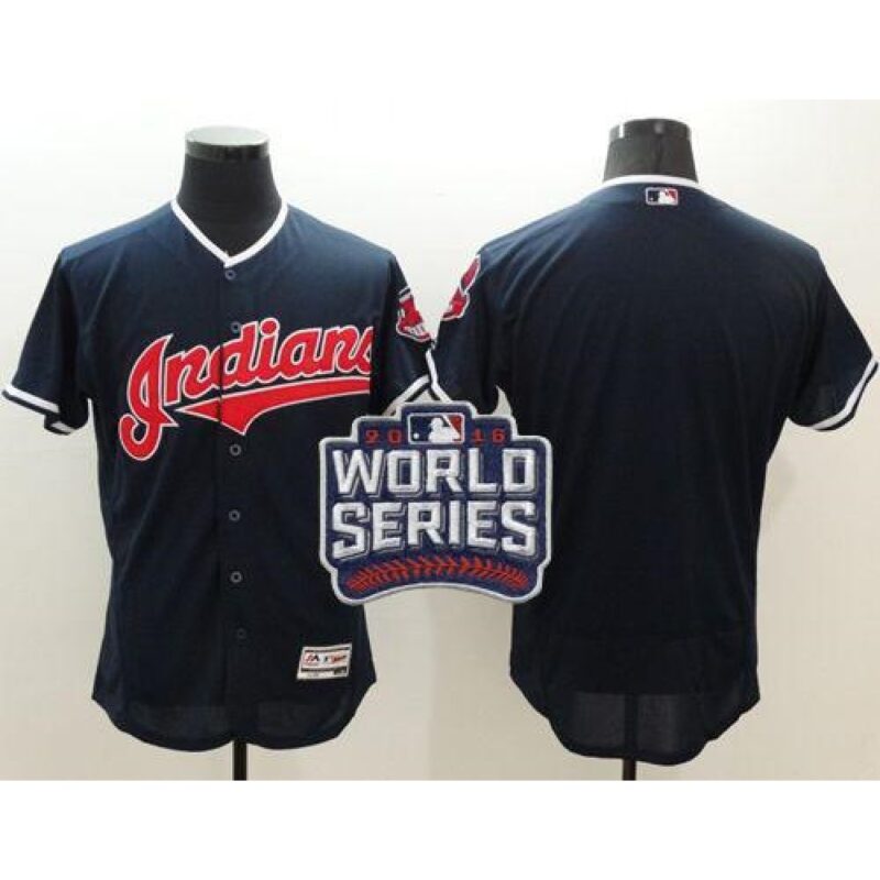 68633b786b239_1 indians Blank Navy Blue Flexbase Authentic Collection 2016 World Series Bound Stitched MLB Jersey