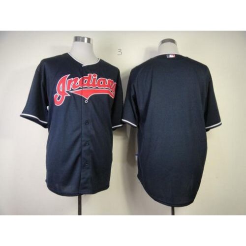 68633b7dc7552_1 indians Blank Navy Blue Cool Base Stitched MLB Jersey