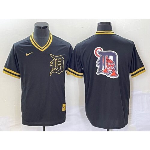 68633c0f9b3c5_1 Men's Detroit Tigers Black Team Big Logo Cool Base Stitched Jersey