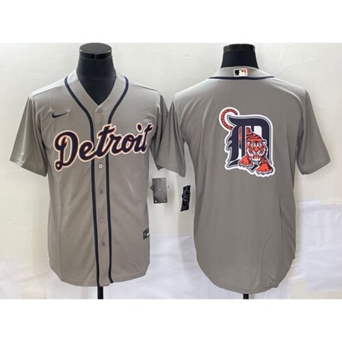 68633c148b4d6_1 Men's Detroit Tigers Grey Team Big Logo Cool Base Stitched Jersey