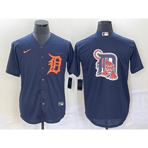 68633c2b2e7aa_1 Men's Detroit Tigers Navy/Orange Team Big Logo Cool Base Stitched Jersey