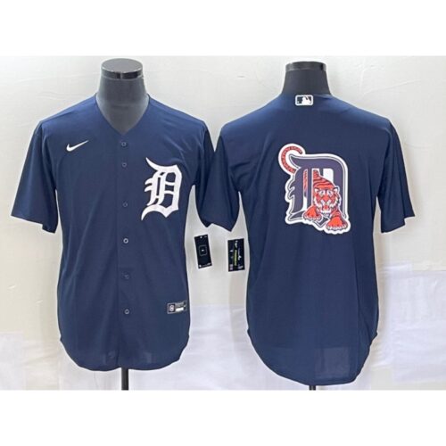 68633c2da82f5_1 Men's Detroit Tigers Navy Team Big Logo Cool Base Stitched Jersey