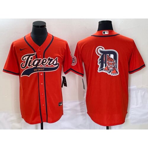 68633c35a4c3a_1 Men's Detroit Tigers Orange Team Big Logo Cool Base Stitched Baseball Jersey