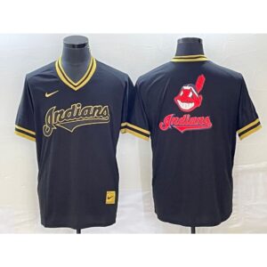 68633d4d661ff_1 Men's Cleveland Guardians Black Team Big Logo Cool Base Stitched Jersey
