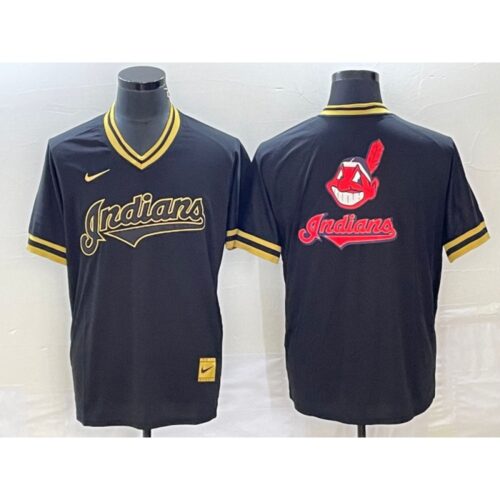 68633d4d661ff_1 Men's Cleveland Guardians Black Team Big Logo Cool Base Stitched Jersey