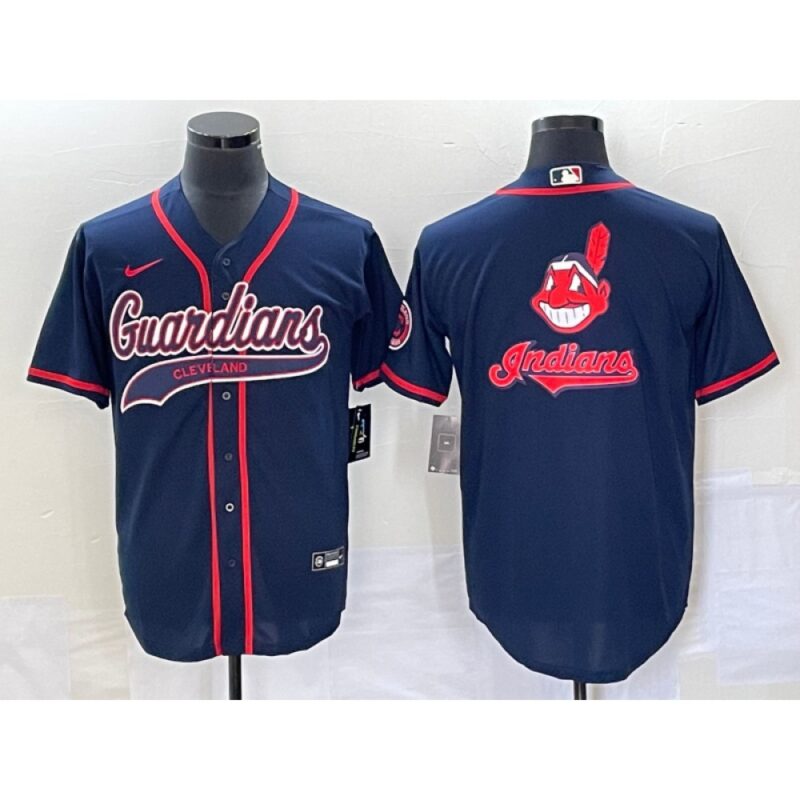 68633d66203fa_1 Men's Cleveland Guardians Navy Team Big Logo Cool Base Stitched Jersey